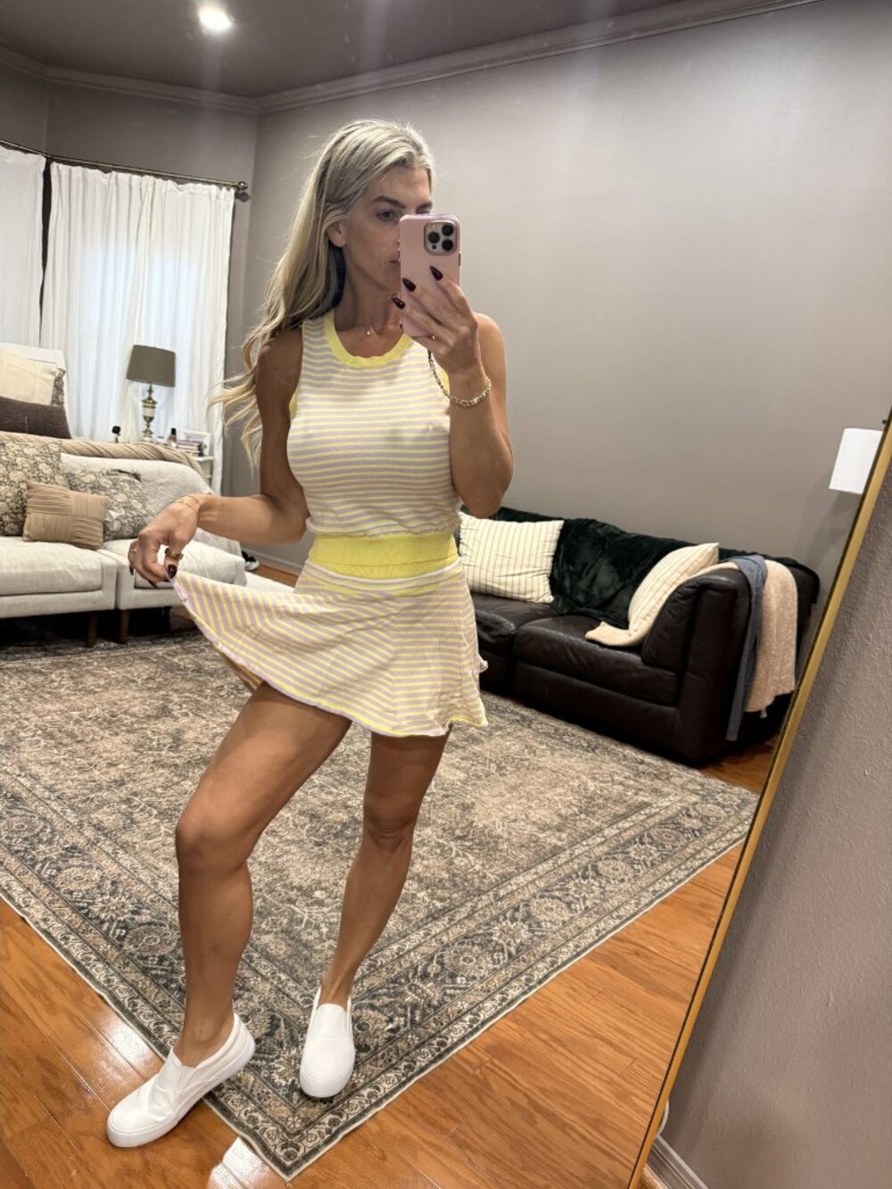 Mustard Seed Yellow & purple Striped Mini Skirt Set